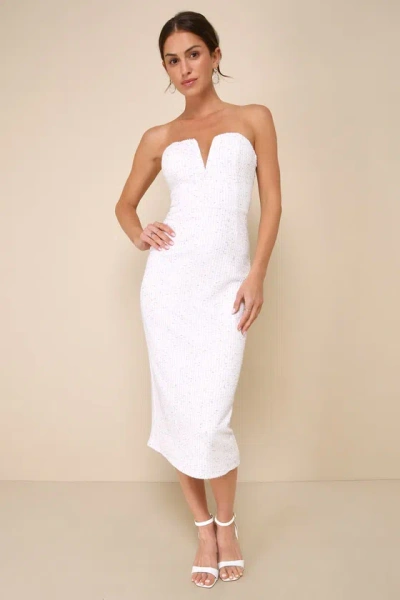 Lulus Stunning Effect Ivory Textured Cutout Strapless Midi Dress