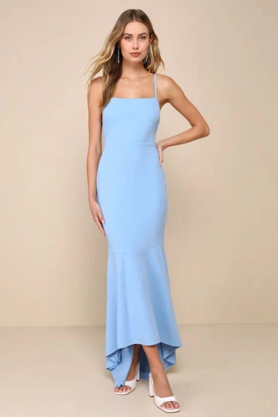 Lulus Stunning Enchantment Light Blue Backless Trumpet Hem Maxi Dress