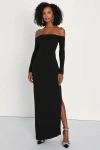 Lulus Stunning Excellence Black Off-the-shoulder Maxi Dress In Black