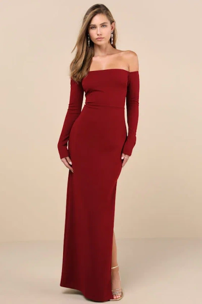 Lulus Stunning Excellence Burgundy Off-the-shoulder Maxi Dress