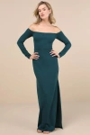 Lulus Stunning Excellence Emerald Off-the-shoulder Maxi Dress In Green