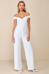 Lulus Stunning Existence White Off-the-shoulder Knot-front Jumpsuit In White