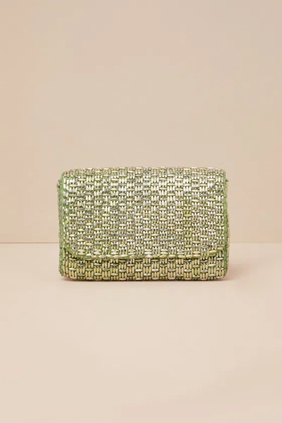 Lulus Stunning Glow Gold And Green Beaded Rectangular Mini Clutch