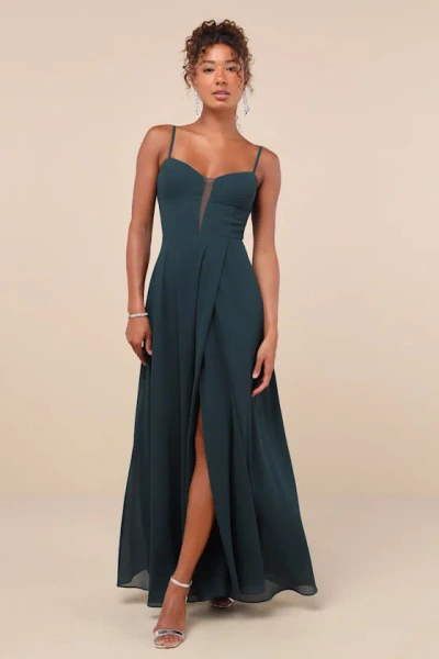 Lulus Stunning Grace Emerald Green Cutout A-line Maxi Dress