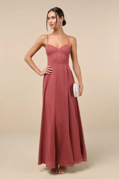 Lulus Stunning Grace Rusty Rose Cutout A-line Maxi Dress In Pink