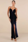 Lulus Stunning Invitation Navy Velvet Ruched Sleeveless Maxi Dress In Navy