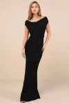Lulus Stunning Mystery Black Mesh Cowl Back Mermaid Maxi Dress In Black