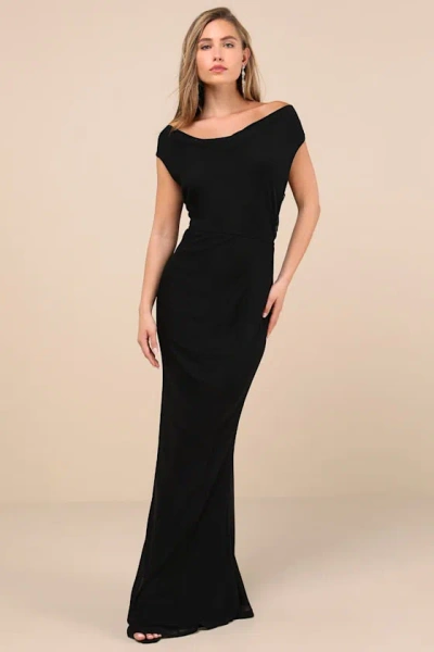 Lulus Stunning Mystery Black Mesh Cowl Back Mermaid Maxi Dress