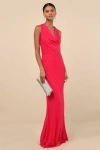 Lulus Stunning Mystery Fuchsia Mesh Cowl Back Mermaid Maxi Dress In Fuchsia