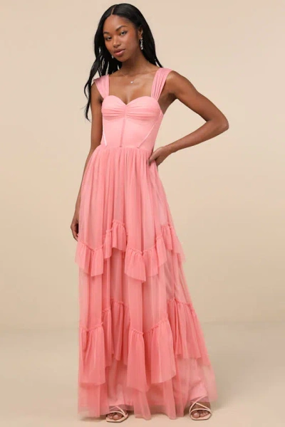 Lulus Stunning Personality Pink Mesh Off-the-shoulder Maxi Dress