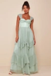 Lulus Stunning Personality Sage Green Mesh Off-the-shoulder Maxi Dress In Sage Green