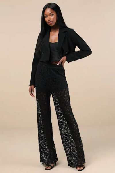 Lulus Stunning Pick Black Sheer Lace High-rise Wide-leg Pants