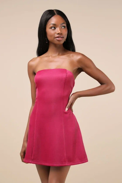 Lulus Stunning Reputation Shiny Magenta Mini Dress With Pockets