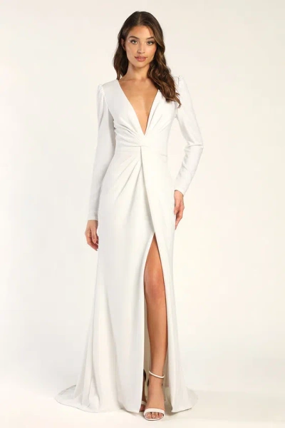 Lulus Stunning Romance White Long Sleeve Mermaid Maxi Dress
