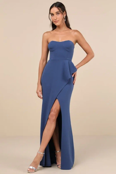Lulus Stunning Splendor Blue Bustier Tulip Maxi Dress
