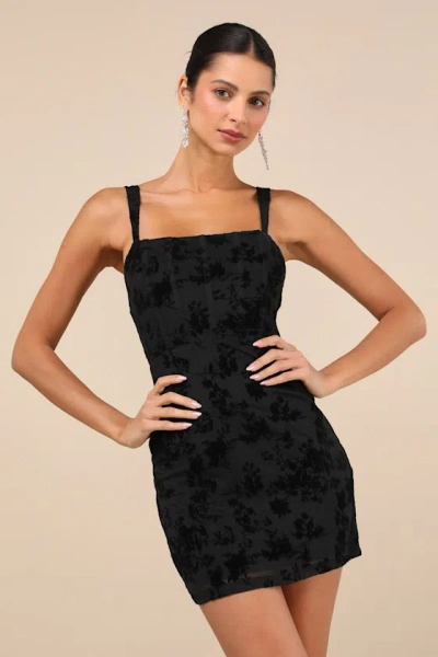 Lulus Stunning Status Black Mesh Velvet Burnout Bustier Mini Dress