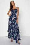 Lulus Stunning Sweetness Navy Blue Floral Burnout Maxi Dress In Navy Blue