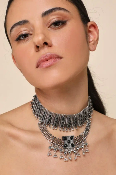 Lulus Styled At Heart Silver Layered Fringed Statement Necklace