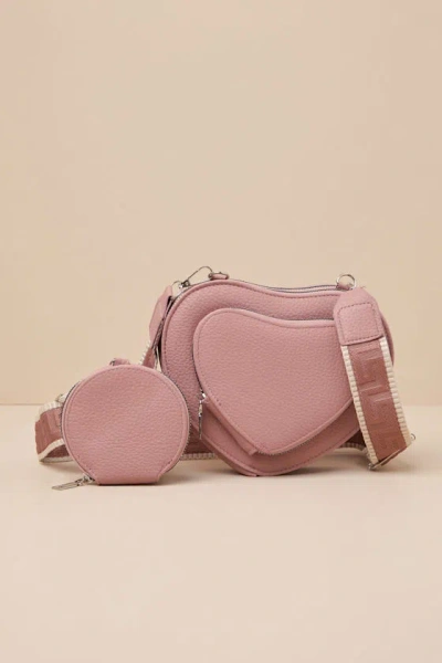 Lulus Stylish Adoration Dusty Pink Heart Crossbody Bag In Burgundy