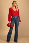 Lulus Stylish And Sincere Berry Red Long Sleeve V-neck Top In Berry Red