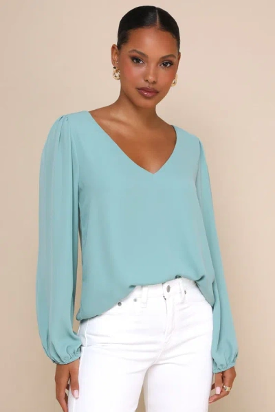Lulus Stylish And Sincere Sage Green Long Sleeve V-neck Top