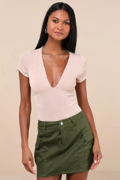 Lulus Stylish Appeal Cream Textured Short Sleeve Top In White