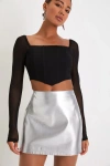 Lulus Stylish Invitation Silver Vegan Leather High-rise Mini Skirt In Silver