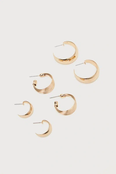 Lulus Stylish Solution Gold Three-piece Hoop Earrings Set