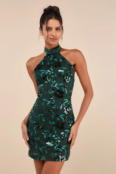 Lulus Substantial Shine Emerald Green Sequin Backless Mini Dress