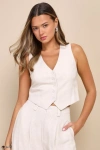 Lulus Suits You Perfectly Beige Linen Vest In Beige