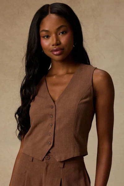 Lulus Suits You Perfectly Brown Linen Vest