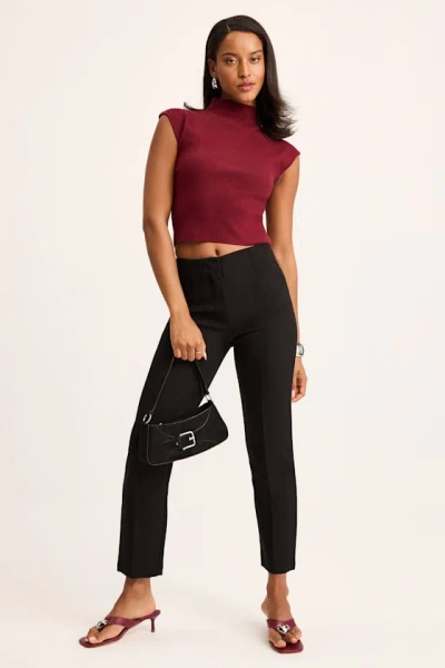 Lulus Suki Wine Red Mock Neck Cap Sleeve Sweater Top In Black