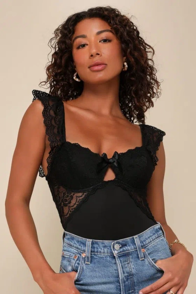 Lulus Sultry Example Black Lace Bustier Bodysuit