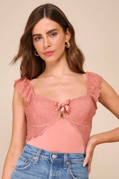 Lulus Sultry Example Rusty Rose Lace Bustier Bodysuit In Pink