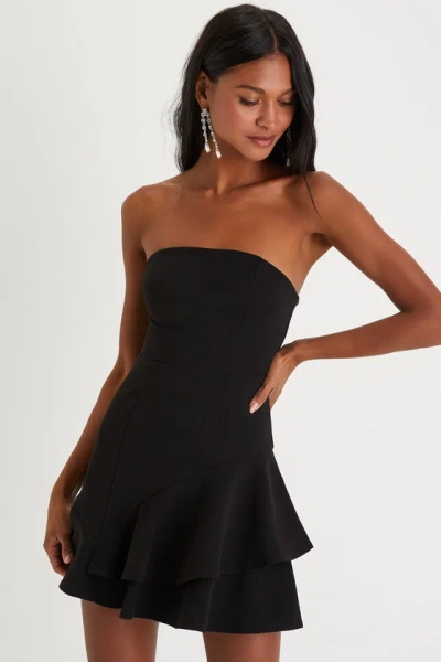 Lulus Sultry Intentions Black Strapless Ruffled Mini Dress