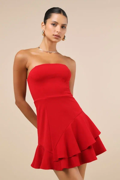 Lulus Sultry Intentions Red Strapless Ruffled Mini Dress