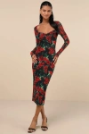 Lulus Sultry Marvel Black Floral Mesh Midi Dress In Black