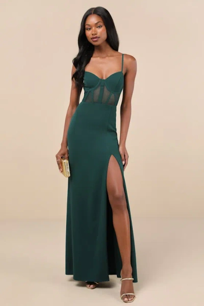 Lulus Sultry Mentality Hunter Green Mesh Bustier Sleeveless Maxi Dress