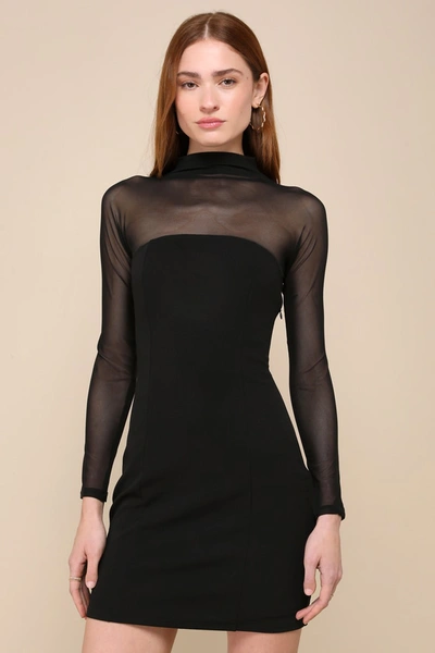 Lulus Sultry Perspective Black Mesh Long Sleeve Bodycon Mini Dress