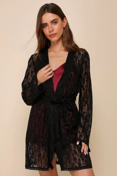 Lulus Sultry Simplicity Black Sheer Lace Short Robe