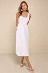 Lulus Summer Beauty White Ribbed Twist-back Midi Dress In White