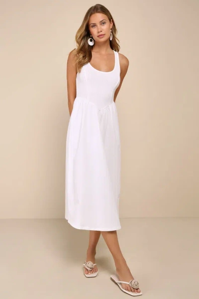 Lulus Summer Beauty White Ribbed Twist-back Midi Dress