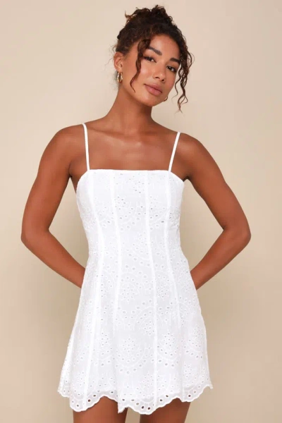 Lulus Summer Cutie White Eyelet Embroidered Sleeveless Mini Dress