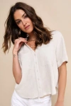 Lulus Summer Escapades Beige Linen Collared Button-up Top In Beige