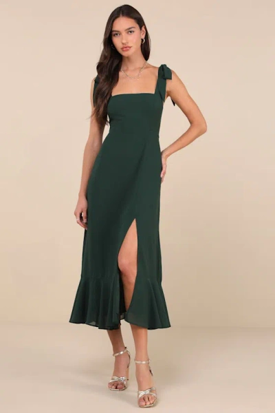 Lulus Summer Invite Emerald Green Tie-strap Tiered Midi Dress