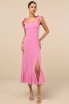Lulus Summer Invite Pink Tie-strap Tiered Midi Dress In Pink