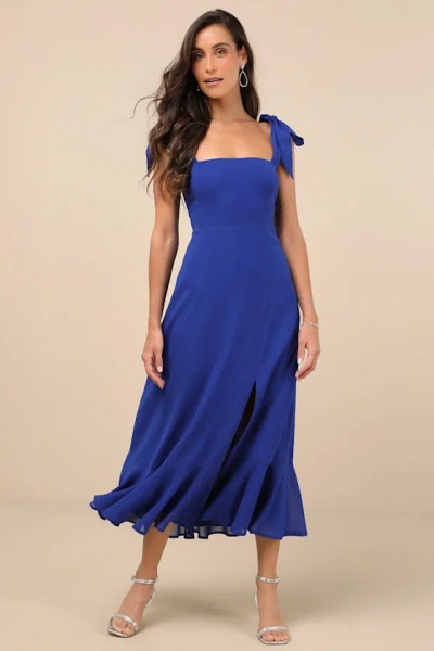 Lulus Summer Invite Royal Blue Tie-strap Tiered Midi Dress