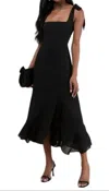 Lulus Summer Invite Tie-strap Tiered Midi Dress In Black In Black