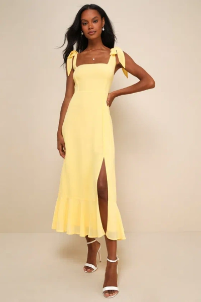 Lulus Summer Invite Yellow Tie-strap Tiered Midi Dress