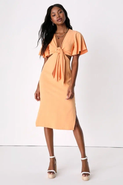 Lulus Summer Journey Light Orange Tie-front Cutout Midi Dress